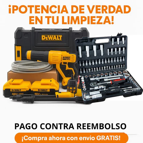 KIT DEWALT ORIGINAL: HIDROLAVADORA PORTATIL + 2 BATERIAS 48V + KIT CAJA DE HERRAMIENTAS 108PCS DE REGALO - PROMOCION CIERRE DE LA TIENDA